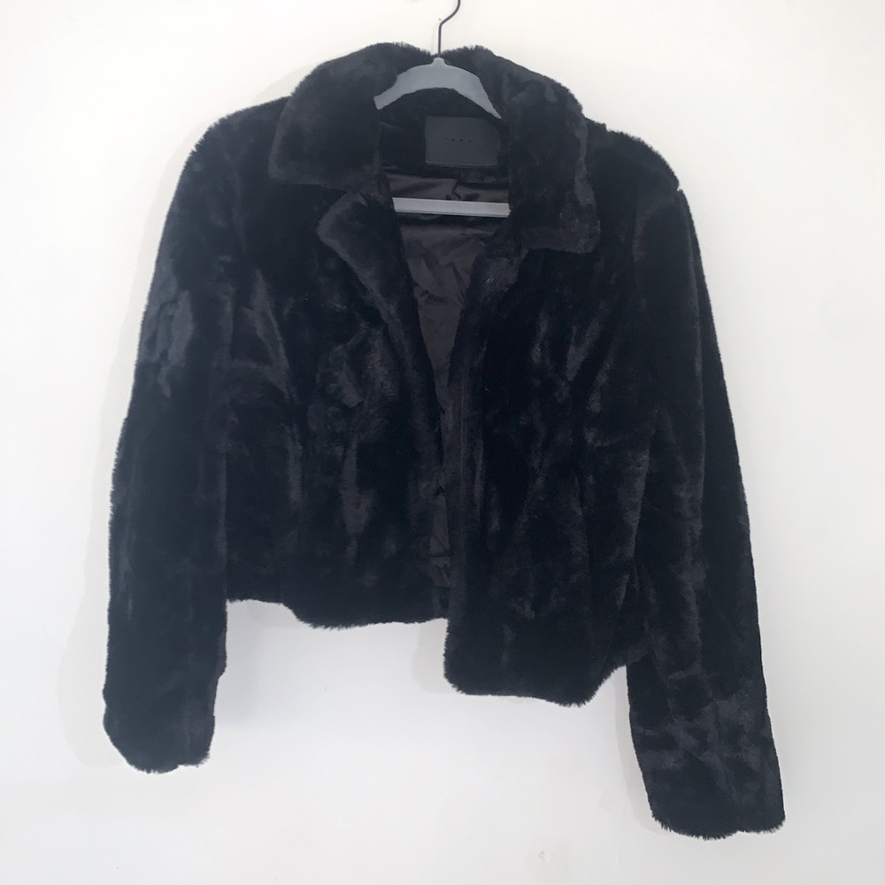 Black Faux Fur Crop Coat